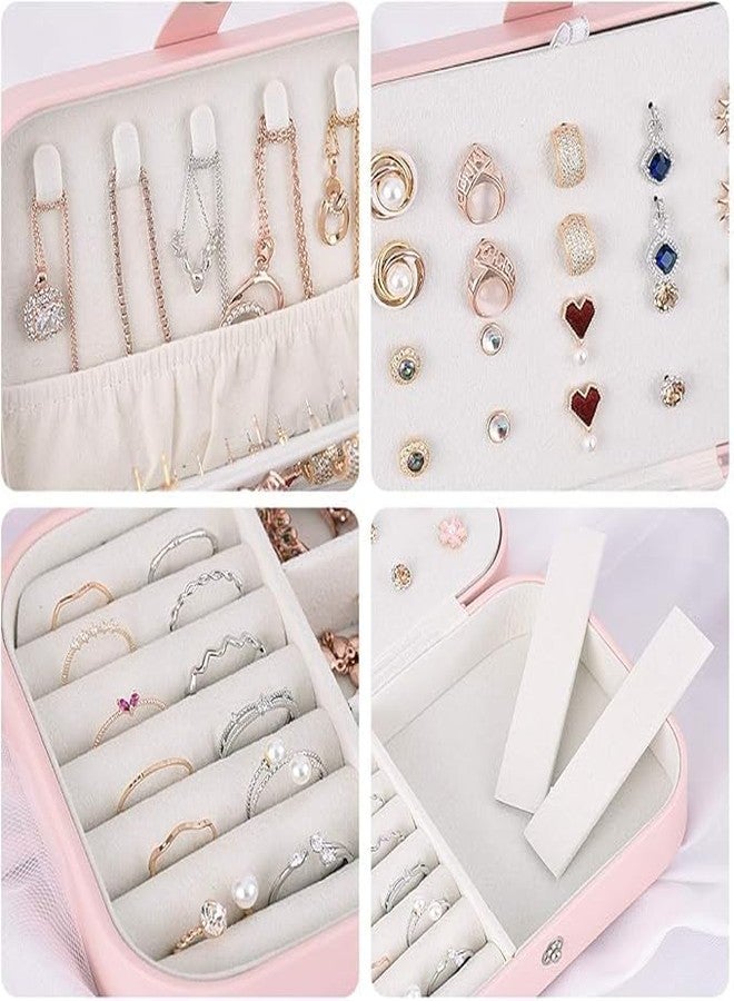 IMUU Leather Mini Jewelry Travel Case, Small Travel Jewelry Organizer, Safety Lock Jewelry Portable Jewelry Box Travel Mini Storage Organizer Display Storage Box For Rings Earrings (Baby Pink) - Image 3