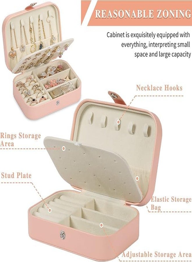 IMUU Leather Mini Jewelry Travel Case, Small Travel Jewelry Organizer, Safety Lock Jewelry Portable Jewelry Box Travel Mini Storage Organizer Display Storage Box For Rings Earrings (Baby Pink) - Image 5