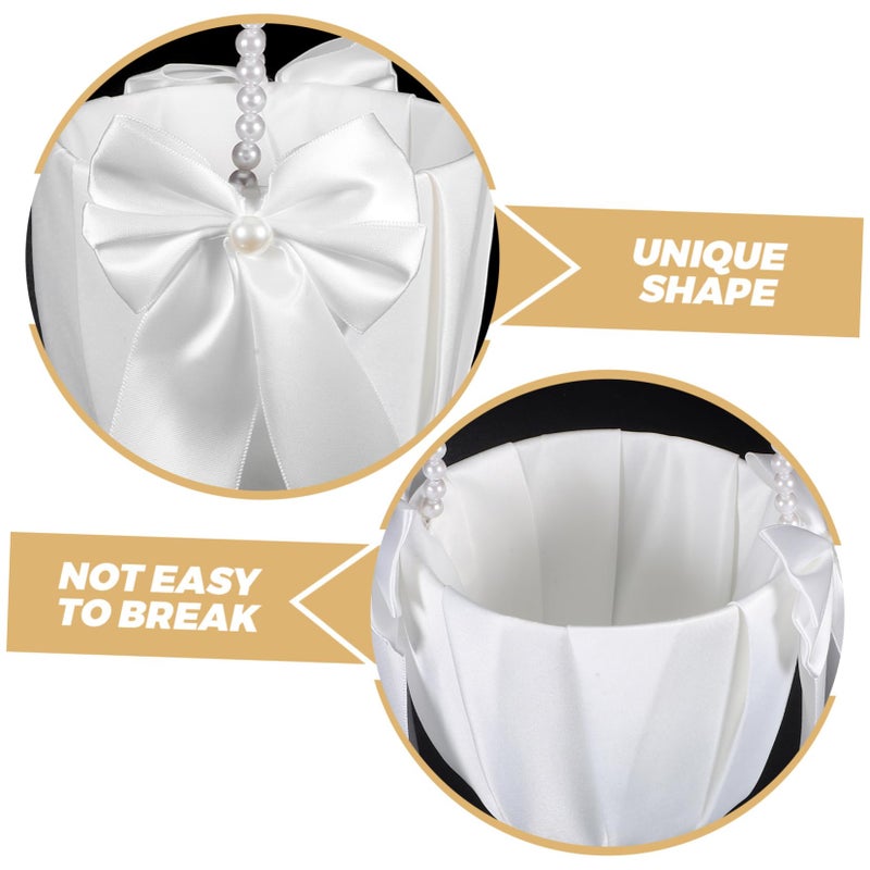 Boho Wedding Flower Girl Basket with Bowknot Pearl Handle for Petals - Image 4