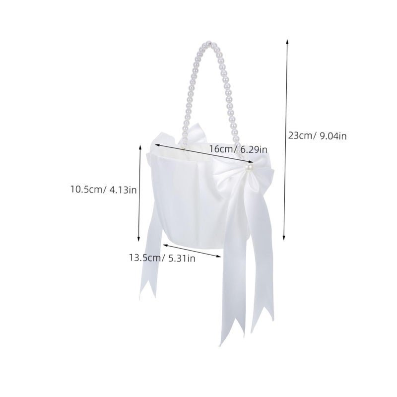 Boho Wedding Flower Girl Basket with Bowknot Pearl Handle for Petals - Image 3