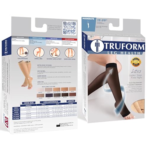 Truform Sheer Compression Stockings, 15-20 mmHg, Women's Knee High Length, Open Toe, 20 Denier, Ivory, Medium - Image 3