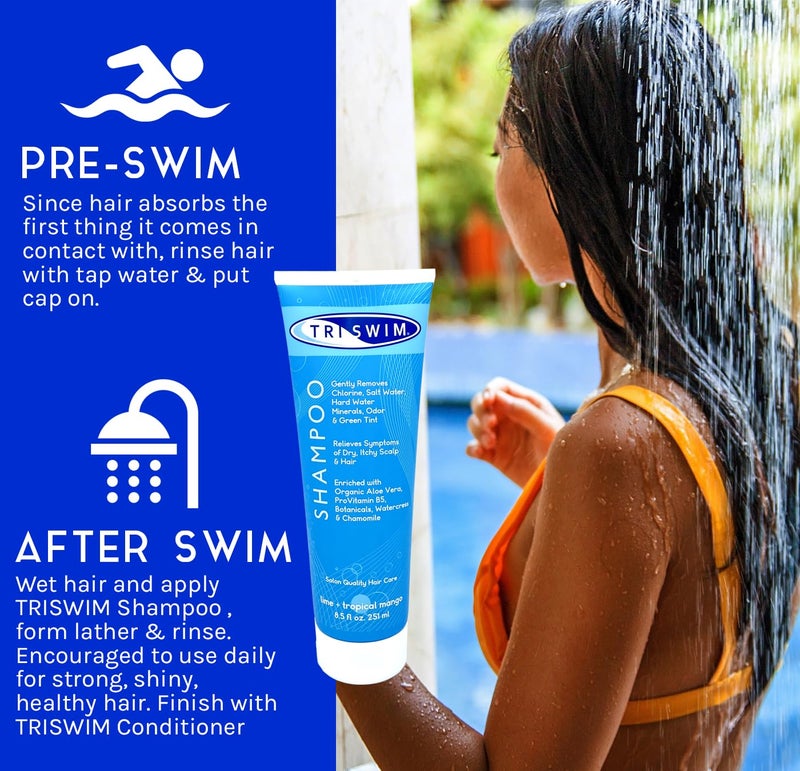 TRISWIM Chlorine Removal Shampoo 8.5oz | Removes Chlorine, Bromine, Hard Water Minerals & Saltwater| Hydrates & Restores Hair | Safe for Color-Treated Hair | Lime + Tropical Mango Scent - Image 3
