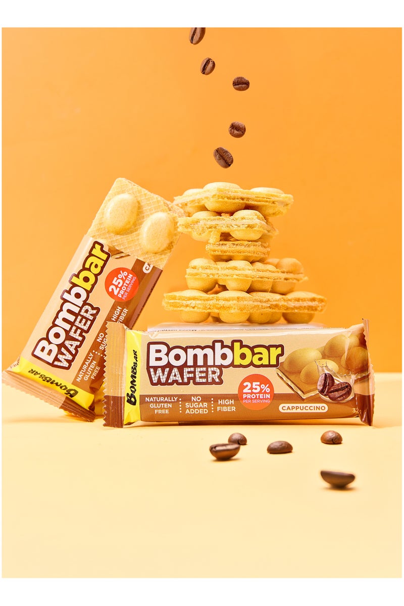 بومبار ويفر البروتين بنكهة الكابتشينو، خالي من الغلوتين، عالي الألياف ولا يحتوي على سكر مضاف 12 × 32 جم - Image 4