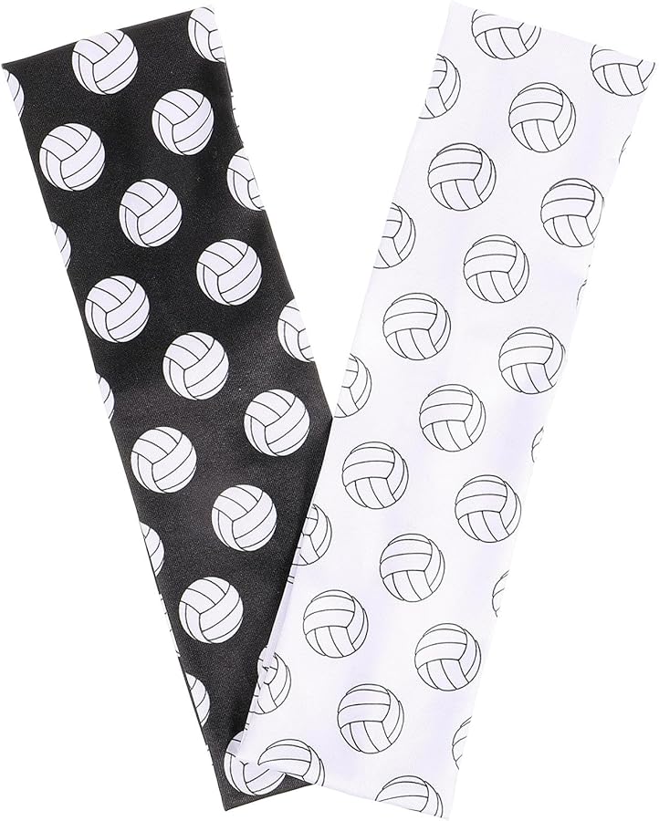 Volleyball Print Elastic Sports Headbands Sweat Absorbent Breathable Black and White Set - Image 1