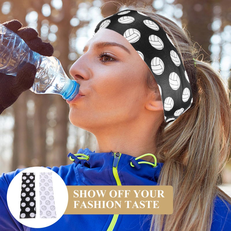 Volleyball Print Elastic Sports Headbands Sweat Absorbent Breathable Black and White Set - Image 4