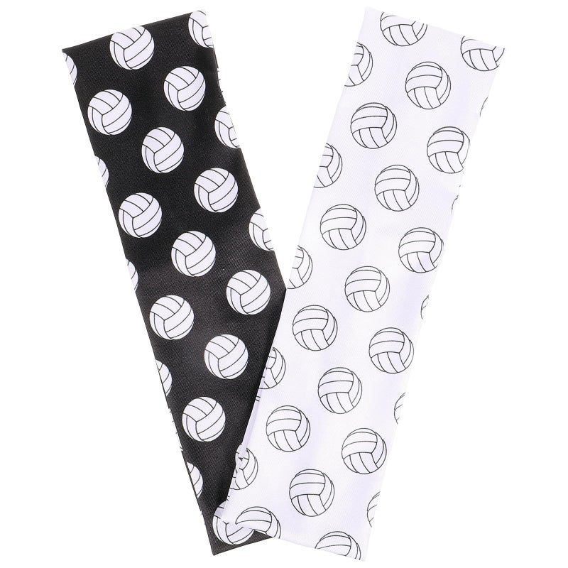 Volleyball Print Elastic Sports Headbands Sweat Absorbent Breathable Black and White Set - Image 2