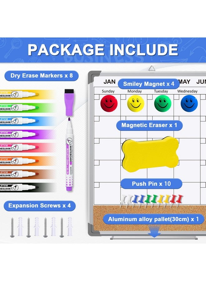 إيوني مجموعة تقويم السبورة الشهرية ولوحة الفلين للجدار مقاس 36 بوصة × 24 بوصة لوحة مسح جافة مغناطيسية مزدوجة الجوانب سبورة بيضاء مؤطرة من الألومنيوم الفضي للمكتب والفصول الدراسية والمطبخ والمنزل - Image 4