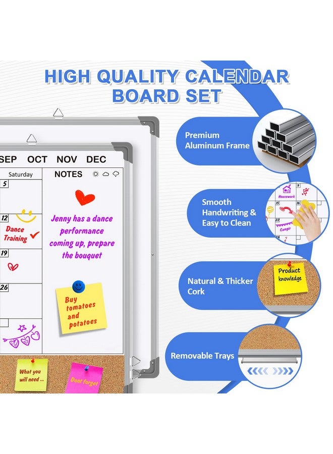 إيوني مجموعة تقويم السبورة الشهرية ولوحة الفلين للجدار مقاس 36 بوصة × 24 بوصة لوحة مسح جافة مغناطيسية مزدوجة الجوانب سبورة بيضاء مؤطرة من الألومنيوم الفضي للمكتب والفصول الدراسية والمطبخ والمنزل - Image 5