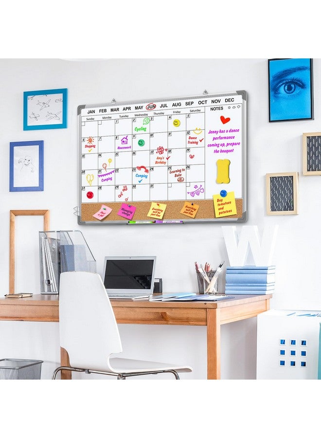إيوني مجموعة تقويم السبورة الشهرية ولوحة الفلين للجدار مقاس 36 بوصة × 24 بوصة لوحة مسح جافة مغناطيسية مزدوجة الجوانب سبورة بيضاء مؤطرة من الألومنيوم الفضي للمكتب والفصول الدراسية والمطبخ والمنزل - Image 2