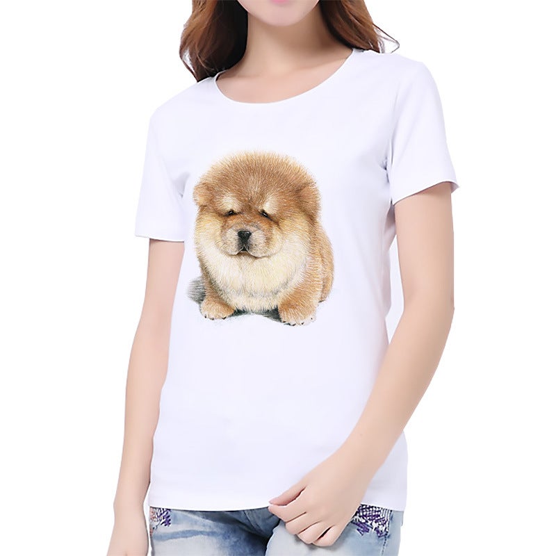 Z cat dog printed white women's casual top bottoming shirt T-shirt - Image 1
