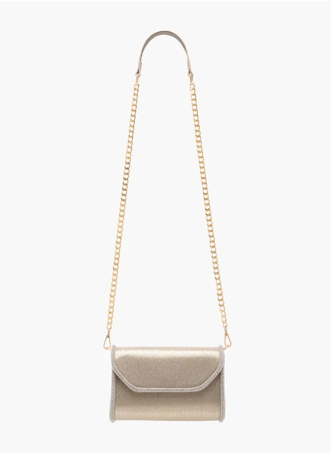فلورا بيلا من شو إكسبرس Women Embellished Crossbody Bag with Detachable Chain Strap and Flap Closure