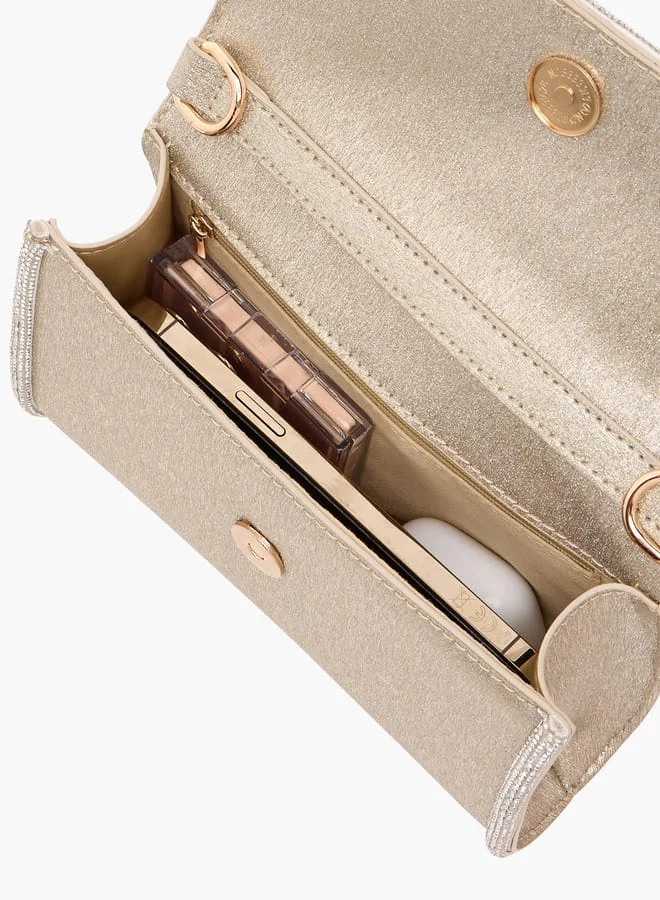 Flora Bella By Shoexpress Women Embellished Crossbody Bag with Detachable Chain Strap and Flap Closure