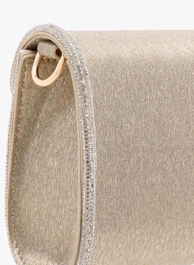 Flora Bella By Shoexpress Women Embellished Crossbody Bag with Detachable Chain Strap and Flap Closure