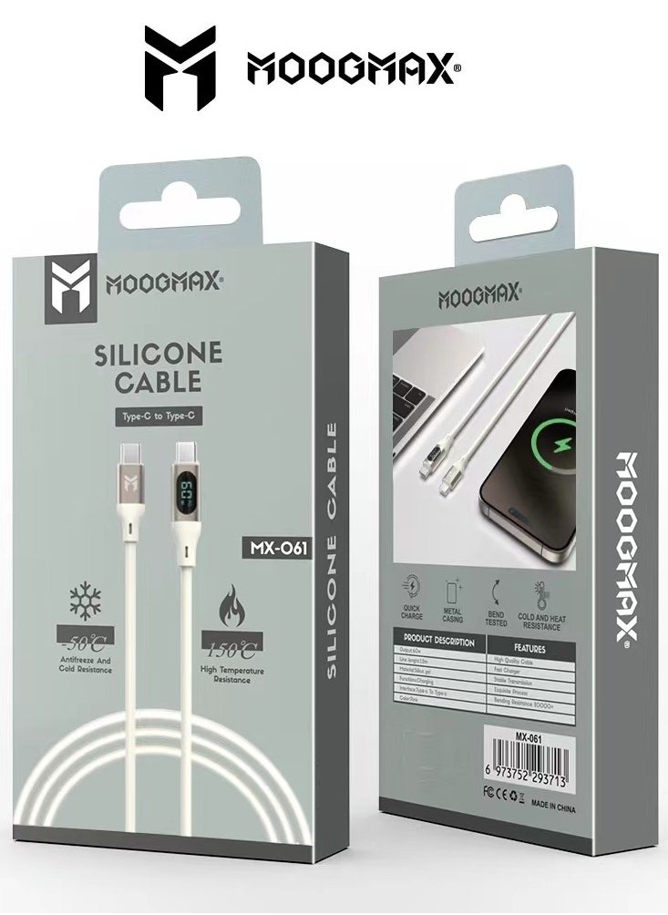MOOGMAX - Type-C to Type-C Cable made of soft and strong silicon and digital display of charging watt Supports fast charging PD until 60W, 1M length, Compatible with Iphone 15 series, Samsung  and Huawei phones - Image 1
