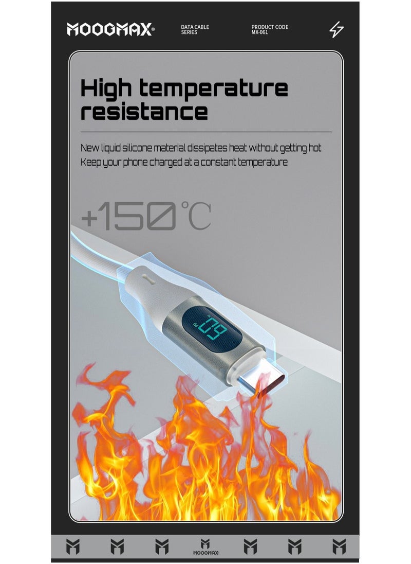 MOOGMAX - Type-C to Type-C Cable made of soft and strong silicon and digital display of charging watt Supports fast charging PD until 60W, 1M length, Compatible with Iphone 15 series, Samsung  and Huawei phones - Image 1