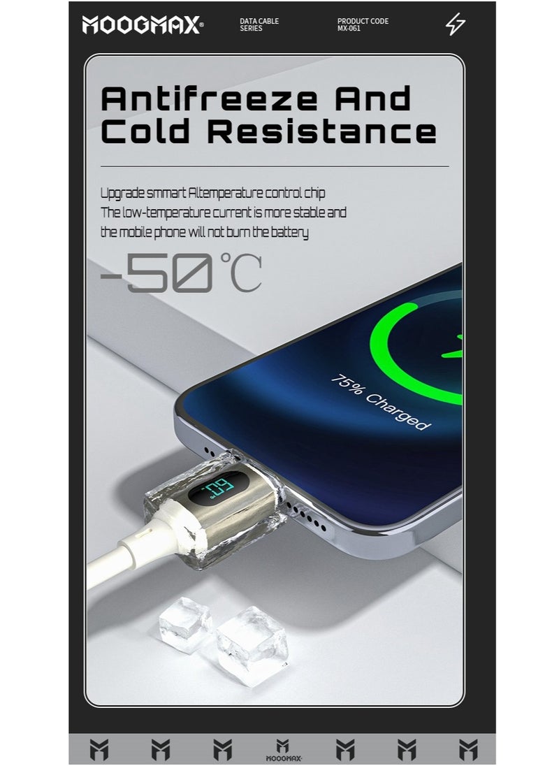 MOOGMAX - Type-C to Type-C Cable made of soft and strong silicon and digital display of charging watt Supports fast charging PD until 60W, 1M length, Compatible with Iphone 15 series, Samsung  and Huawei phones - Image 1