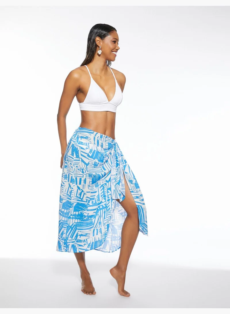 KOTON Geometric Patterned Asymmetric Midi Pareo Skirt