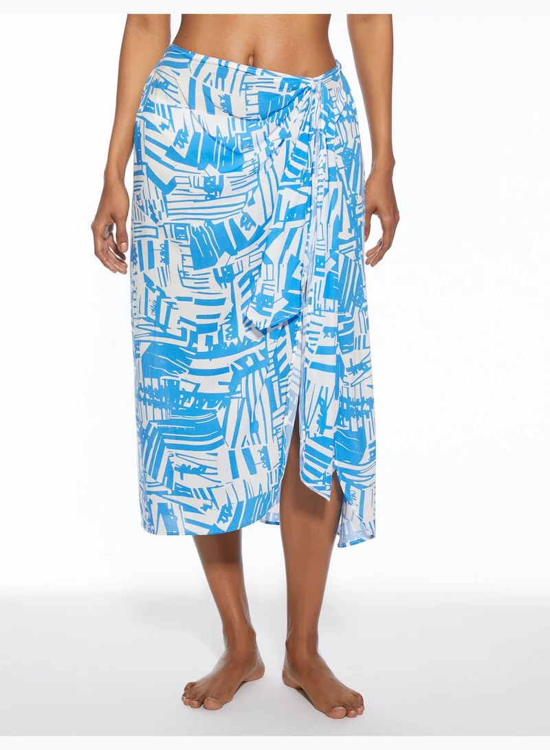 KOTON Geometric Patterned Asymmetric Midi Pareo Skirt