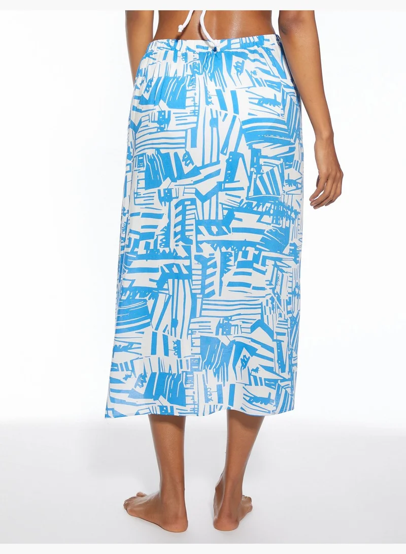 KOTON Geometric Patterned Asymmetric Midi Pareo Skirt