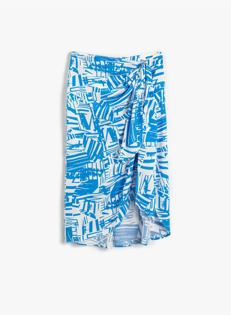 KOTON Geometric Patterned Asymmetric Midi Pareo Skirt