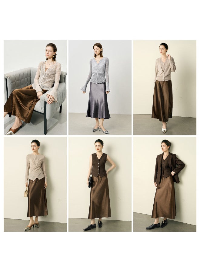 Yanyee Premium Satin Midi Skirt For Women  Autumn Light Mature Style Commuting Elegant Long Skirt Dark Gray 2XL - Image 2