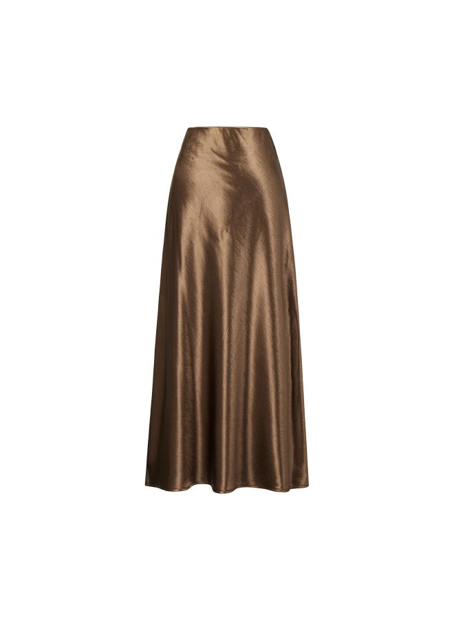 Yanyee Premium Satin Midi Skirt For Women  Autumn Light Mature Style Commuting Elegant Long Skirt Dark Gray 2XL - Image 4