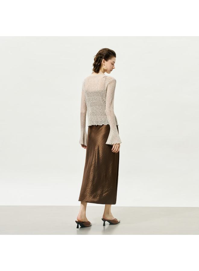 Yanyee Premium Satin Midi Skirt For Women  Autumn Light Mature Style Commuting Elegant Long Skirt Dark Gray 2XL - Image 3