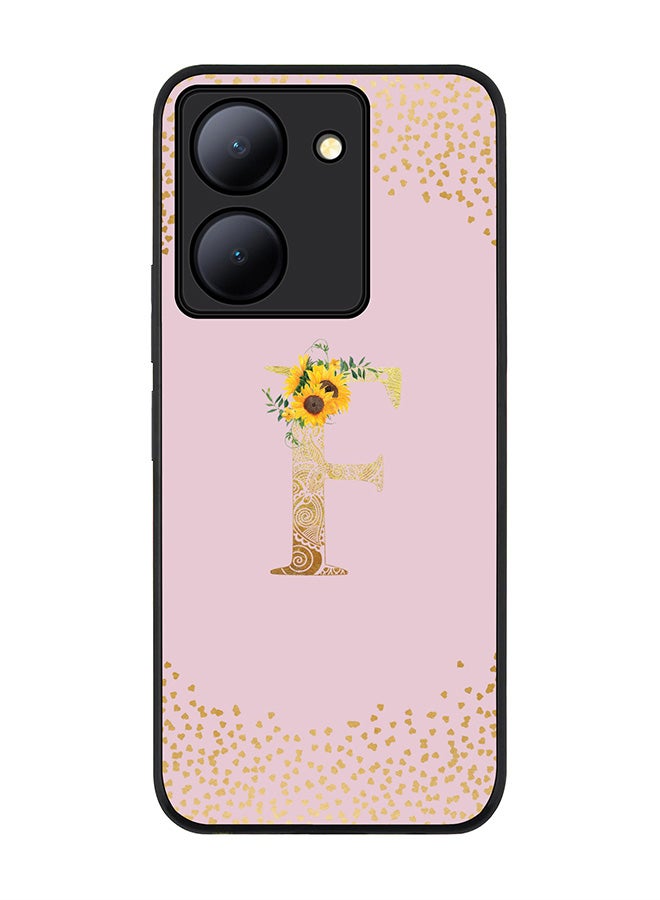 Stylizedd Rugged Black Edge case for Vivo Y27s/ Vivo Y27 5G,Slim fit Flexible Cover - Custom Monogram Initial Letter Floral Mandala Pattern Alphabet - F (Pink) - Image 1