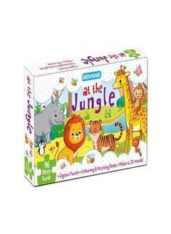 At the Jungle Jigsaw Puzzle for Kids  96 Pcs  With Colouring and Activity Book and 3D Model 