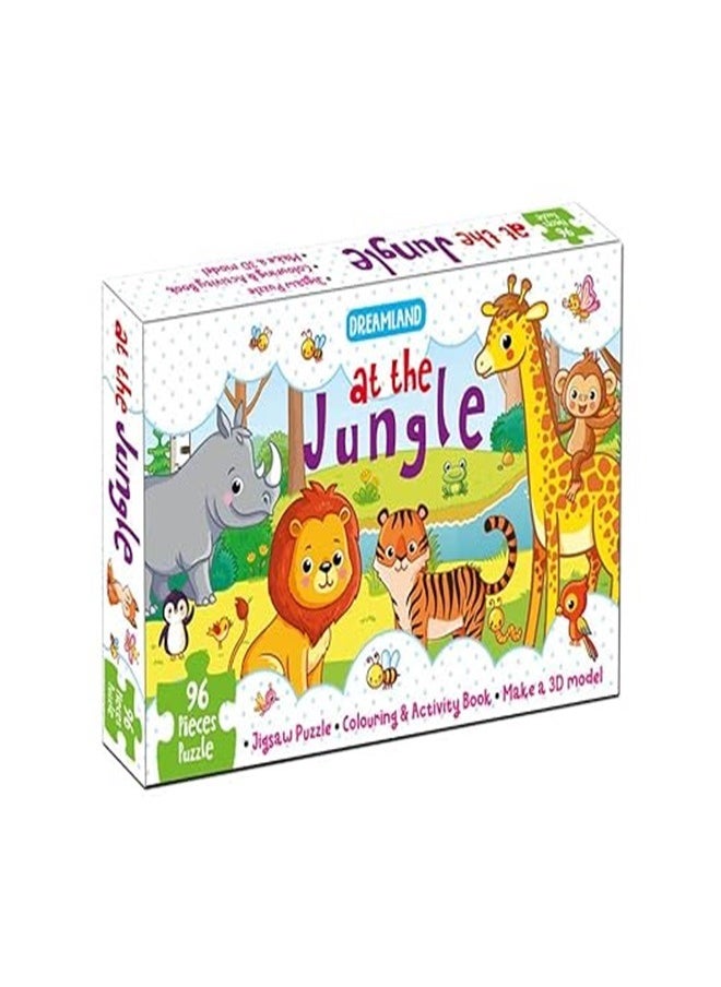 null - At the Jungle Jigsaw Puzzle for Kids  96 Pcs  With Colouring and Activity Book and 3D Model - Image 1