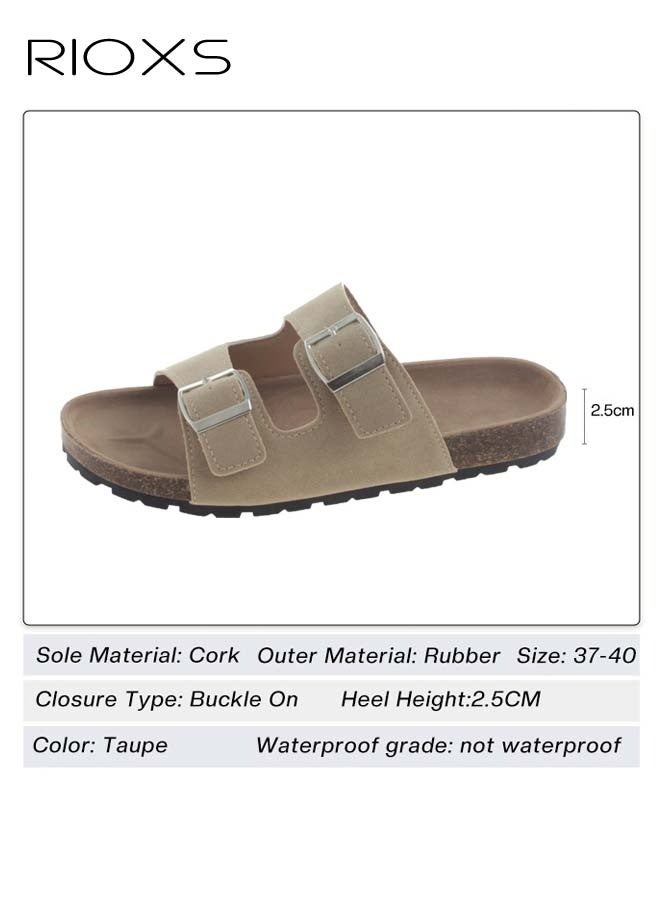 Women's Flat Slippers, Lane Cork Footbed Sandals Slippers, Comfort Adjustable Slides Slippers Shoes, Suede Sandals For Women, Open Toe Slides Slip On Slippers With Buckle, For Indoor And Outdoor Use