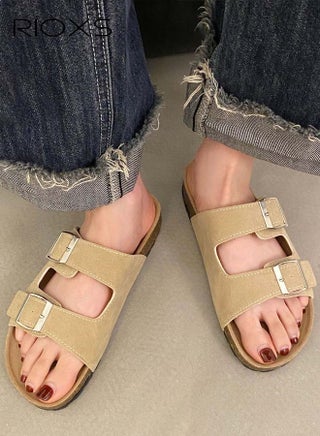 Women's Flat Slippers, Lane Cork Footbed Sandals Slippers, Comfort Adjustable Slides Slippers Shoes, Suede Sandals For Women, Open Toe Slides Slip On Slippers With Buckle, For Indoor And Outdoor Use - pzsku/Z47C3EB8223E1D5DE6ED9Z/45/1752482524/e8314319-487f-42cc-8f9b-0258a4f5bb6f