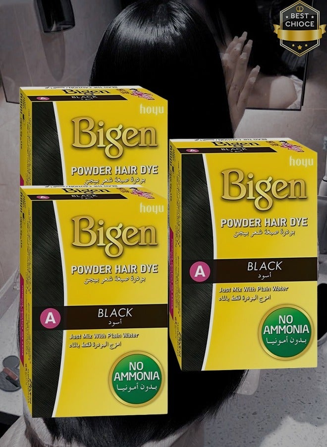 بايجن 3 قطع بودرة صبغة الشعر السوداء المختلطة بالماء العادي بدون أمونيا 6 جرام - Image 1