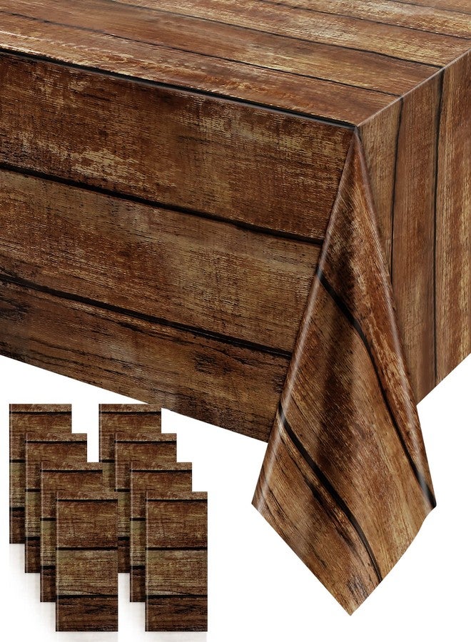 Irenare 8 Pcs Brown Wood Grain Tablecloths Rustic Plastic Table Covers for Rectangle Table, Vintage Farmhouse Tablecloth Decorations for Western Barn Birthday Wedding (54 x 108 Inches) - Image 1