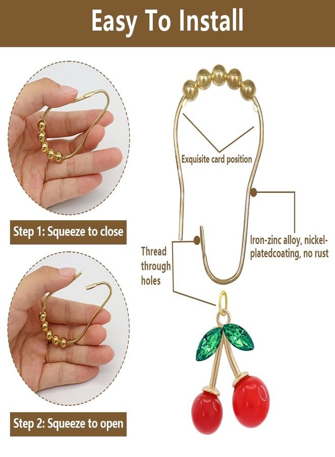 JTDTH Shower Curtain Hooks,12PCS Cherry Curtain Hook Ring,Rustproof Shower Curtain Hanger Clips, Decorative Shower Hook Rings for Shower Curtain Rod,Elegant and Durable Design for Stylish Bathroom Decor - Image 3