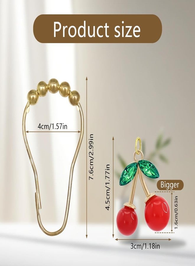 JTDTH Shower Curtain Hooks,12PCS Cherry Curtain Hook Ring,Rustproof Shower Curtain Hanger Clips, Decorative Shower Hook Rings for Shower Curtain Rod,Elegant and Durable Design for Stylish Bathroom Decor - Image 5