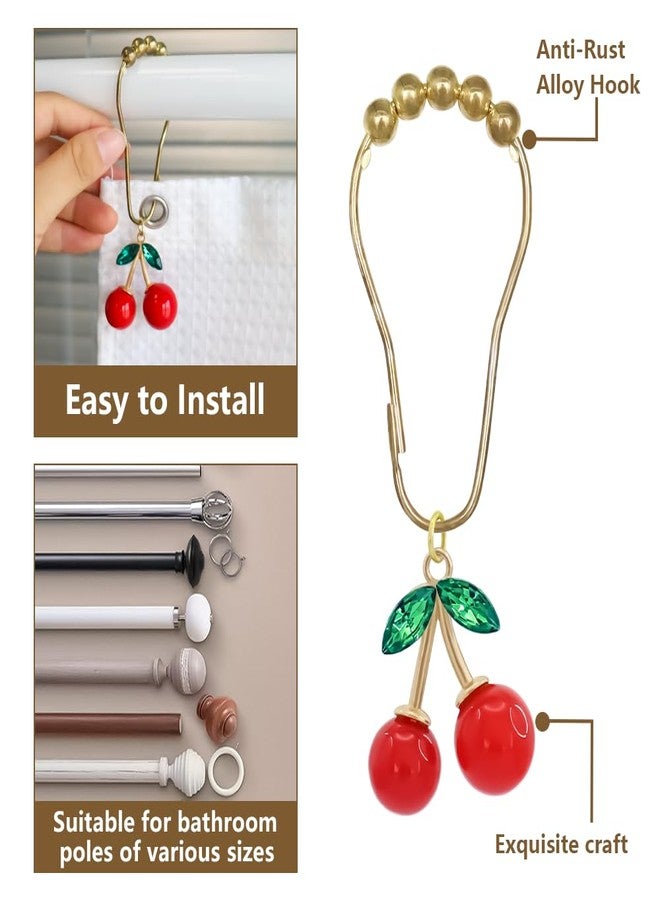 JTDTH Shower Curtain Hooks,12PCS Cherry Curtain Hook Ring,Rustproof Shower Curtain Hanger Clips, Decorative Shower Hook Rings for Shower Curtain Rod,Elegant and Durable Design for Stylish Bathroom Decor - Image 4