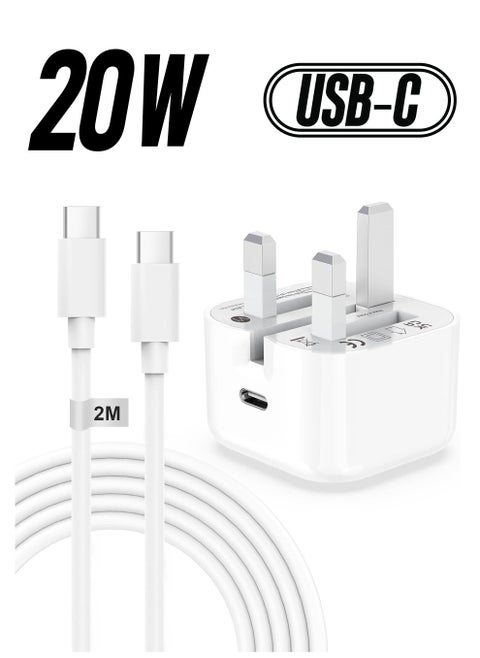 iPhone 15,15 Pro,15 Pro Max iPhone Plug and 2M Cable, 20W C-C Fast Charger Plug