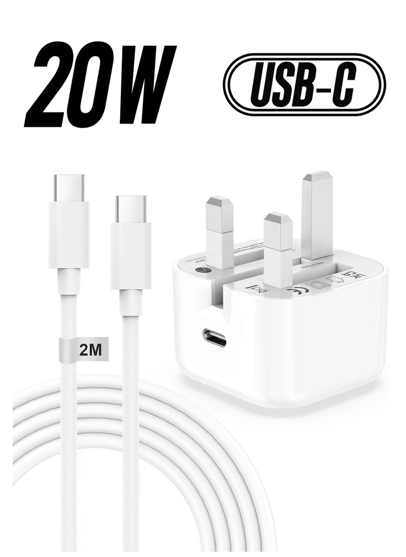 ELTRAZONE - iPhone 15,15 Pro,15 Pro Max iPhone Plug and 2M Cable, 20W C-C Fast Charger Plug - Image 1