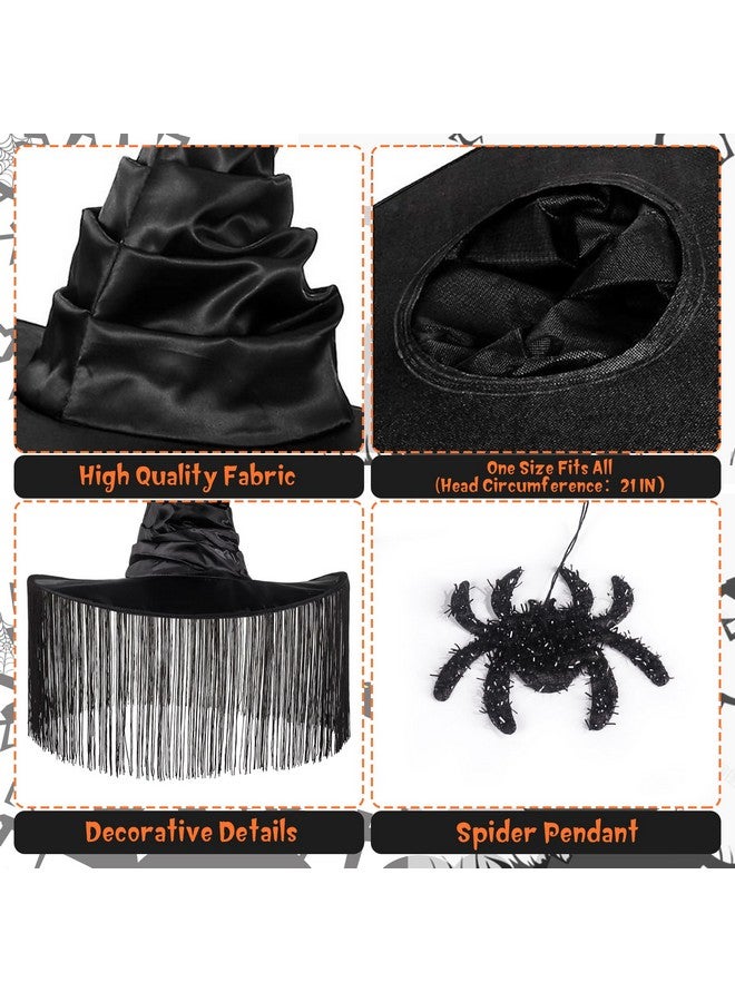 JUSTOTRY Witch Hat For Women - Halloween Women Costume Black Witches Hats With Dangle Fringe For Hallowee Decor Accessories Hocus Pocus Party Favor - Image 5