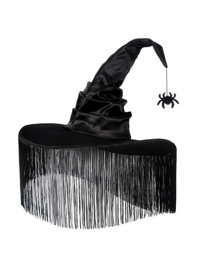 JUSTOTRY Witch Hat For Women - Halloween Women Costume Black Witches Hats With Dangle Fringe For Hallowee Decor Accessories Hocus Pocus Party Favor - Image 1