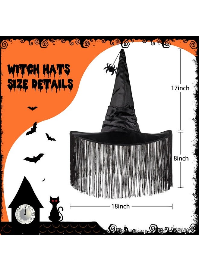 JUSTOTRY Witch Hat For Women - Halloween Women Costume Black Witches Hats With Dangle Fringe For Hallowee Decor Accessories Hocus Pocus Party Favor - Image 4