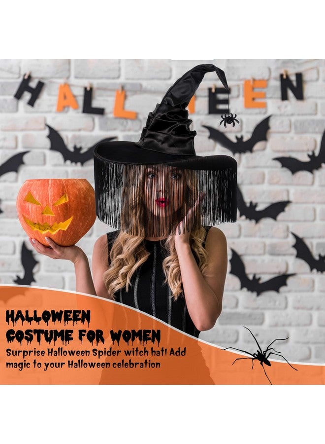 JUSTOTRY Witch Hat For Women - Halloween Women Costume Black Witches Hats With Dangle Fringe For Hallowee Decor Accessories Hocus Pocus Party Favor - Image 3