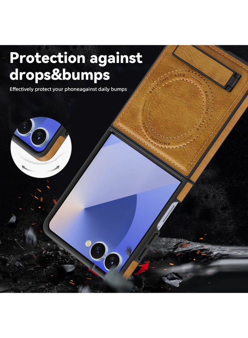SYOSI Magnetic Case for Galaxy Z Flip 7, 【RFID Blocking】 Kickstand Full Body Rugged Drop Shockproof Protection Phone Cover for Galaxy Z Flip 7, PC Material, Brown - Image 4