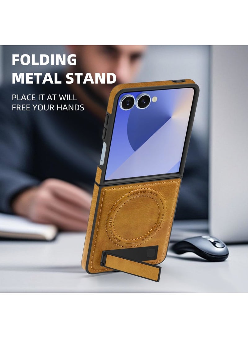 SYOSI Magnetic Case for Galaxy Z Flip 7, 【RFID Blocking】 Kickstand Full Body Rugged Drop Shockproof Protection Phone Cover for Galaxy Z Flip 7, PC Material, Brown - Image 2