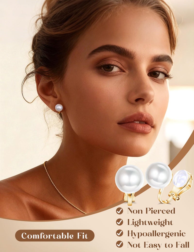 THUNARAZ 12 Pairs Comfortable Clip on Earrings for Women Sparklrd Crystal Clip Earrings CZ Cute Butterfly Flower Pearl Clip on Stud Earrings Non Piercing Jewelry Gold - Image 5