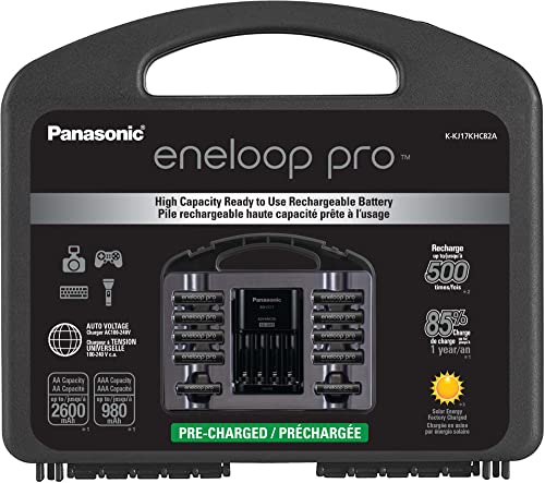 eneloop Panasonic K-KJ17KHC82A eneloop pro High Capacity Power Pack, 8AA, 2AAA, with Advanced Individual Battery Charger and Plastic Storage Case - Image 1