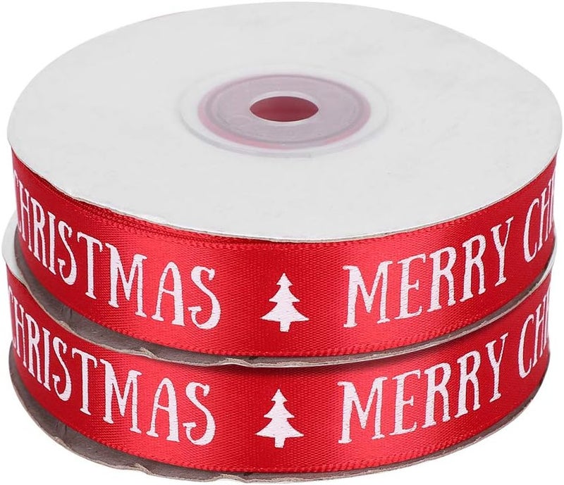 2 Roll Satin Ribbon Polyester Christmas Style Gift Wrapping Ribbon, 2cm Wide Decorative Webbing for Holiday Gifts, Tree Ornaments, DIY Crafts and Party Decorations - Image 1