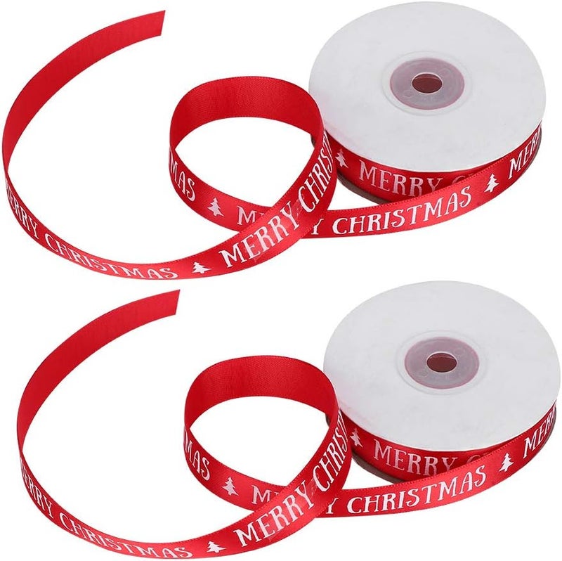 2 Roll Satin Ribbon Polyester Christmas Style Gift Wrapping Ribbon, 2cm Wide Decorative Webbing for Holiday Gifts, Tree Ornaments, DIY Crafts and Party Decorations - Image 5