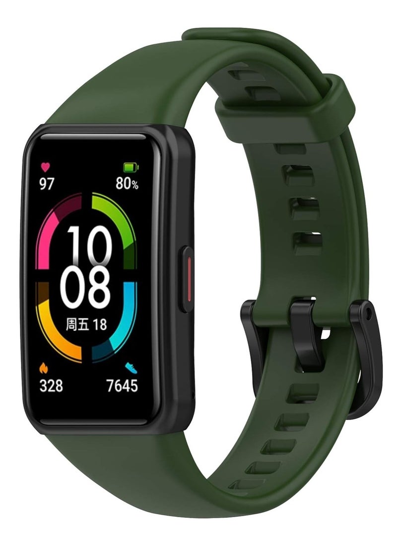 ten.tech Huawei Band 6 Smart Watch Soft Silicone Sport Band Breathable Band for Honor Band 6 by Tentech – Dark green - Image 1
